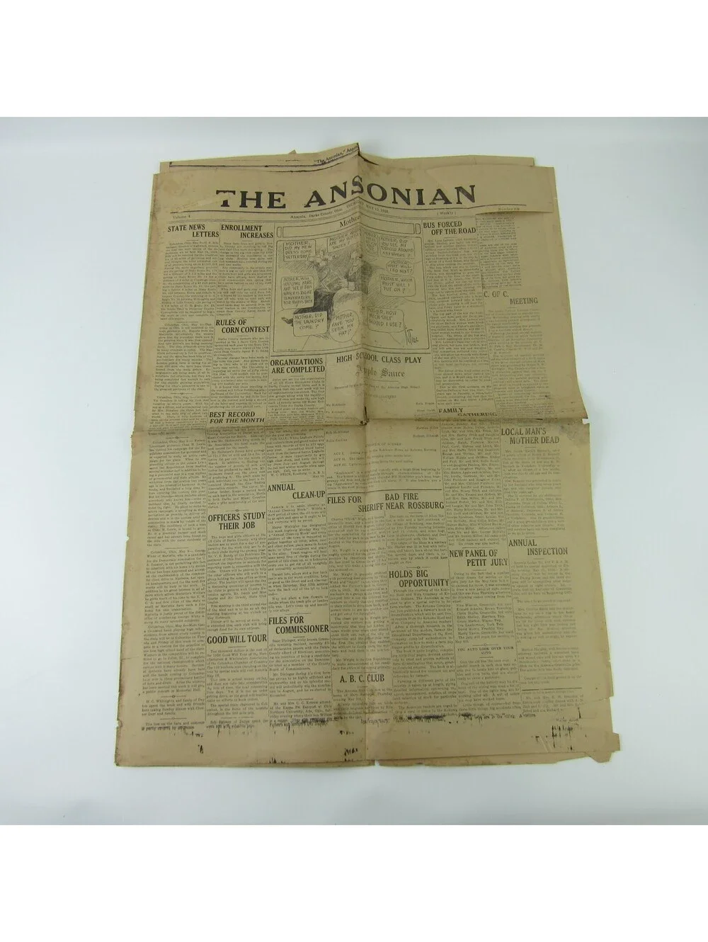 The Ansonian Newspaper Ansonia Darke County Ohio Thursday May 1928 Antique RARE